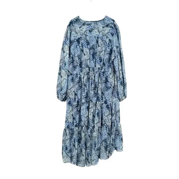 Joie NWT XXL Blue Parisian Paisley Sheer Long Balloon Sleeve Tiered Midi Dress - Picture 4 of 15